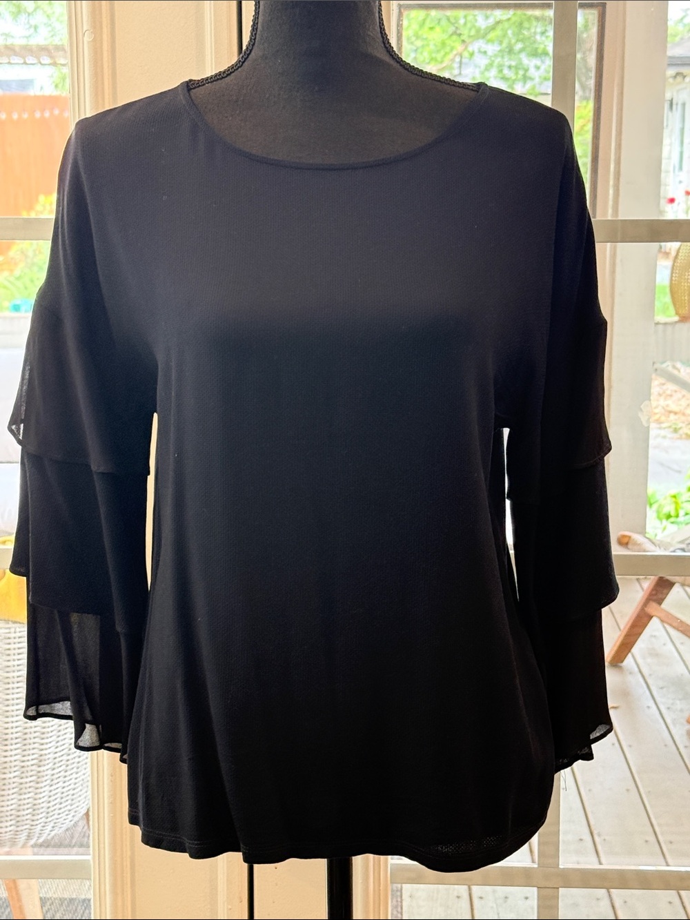 Massimo Dutti Black Tiered Ruffle Sleeve Blouse